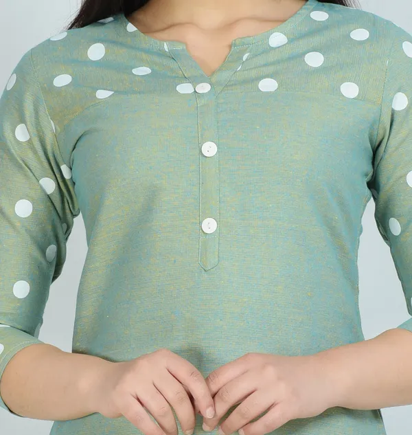 Green_Polka_Print,_Solid_Straight_Kurta_For_Women