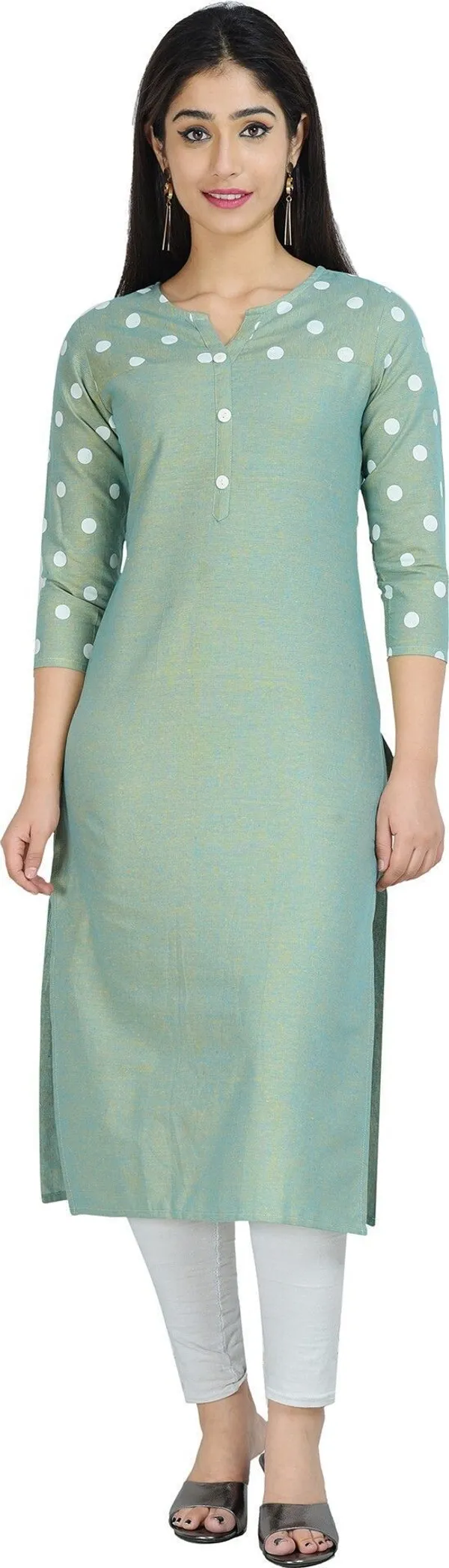 Green_Polka_Print,_Solid_Straight_Kurta_For_Women