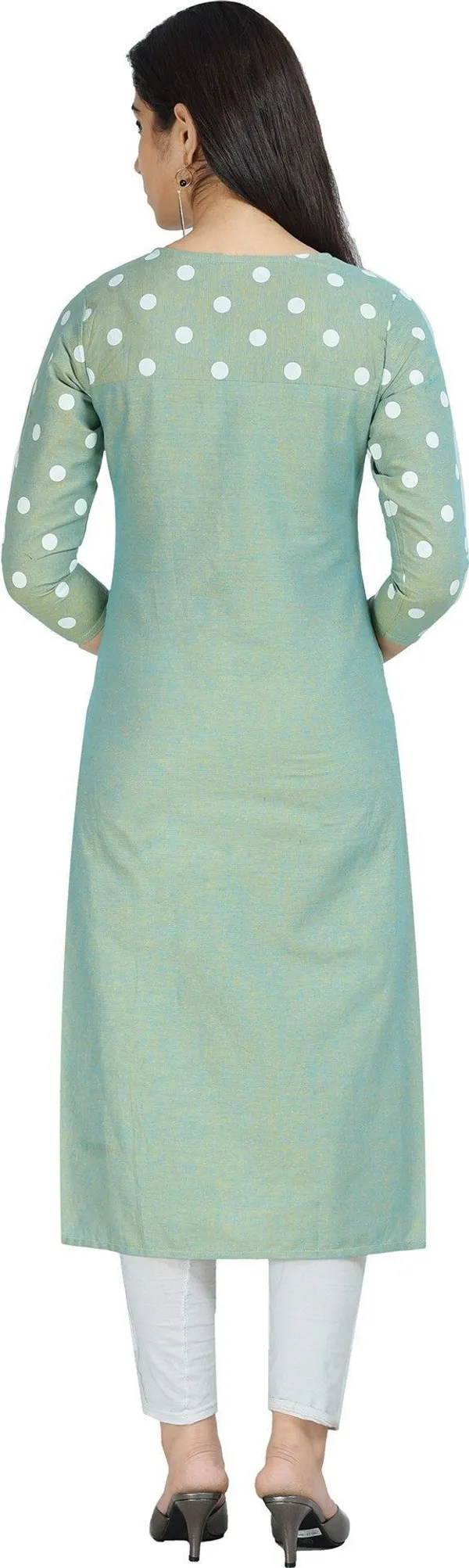 Green_Polka_Print,_Solid_Straight_Kurta_For_Women