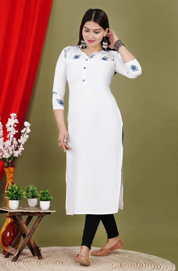 White_Printed_Straight_Kurta_For_Women