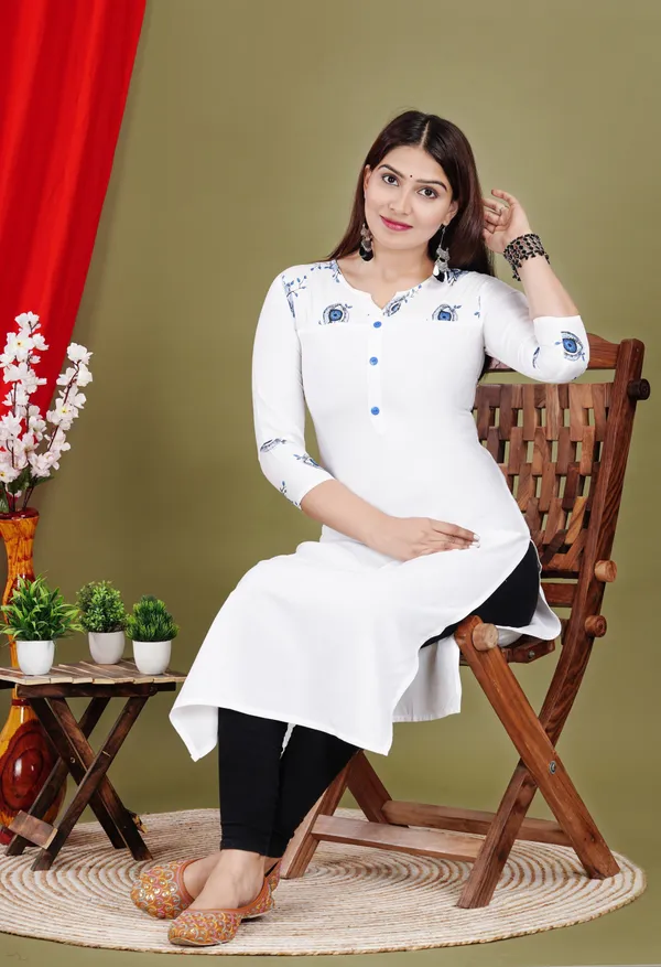 White_Printed_Straight_Kurta_For_Women