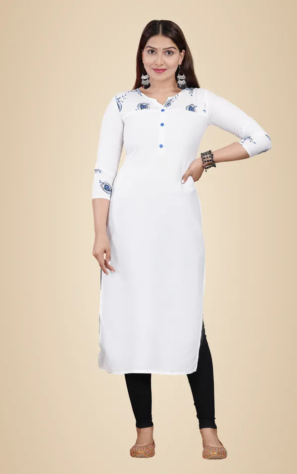White_Printed_Straight_Kurta_For_Women