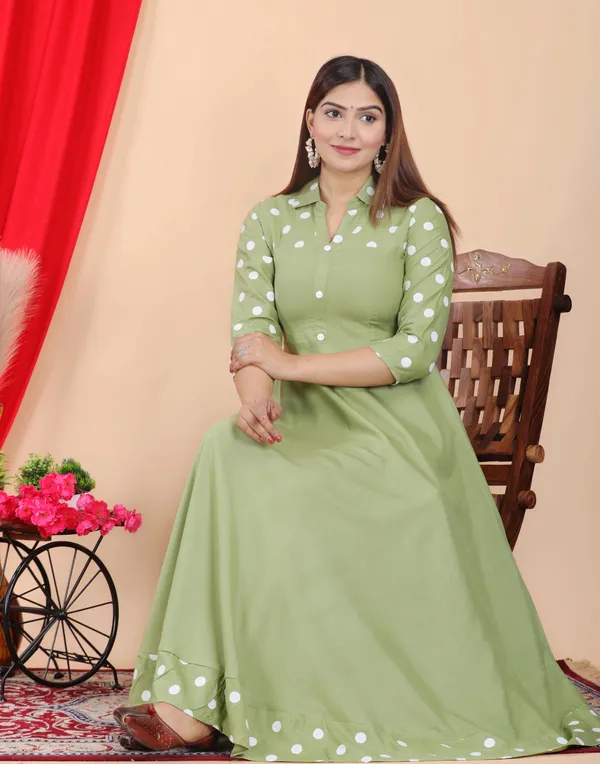 Green_Polka_Print_Anarkali_Kurta_For_Women