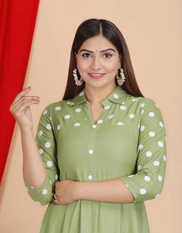 Green_Polka_Print_Anarkali_Kurta_For_Women