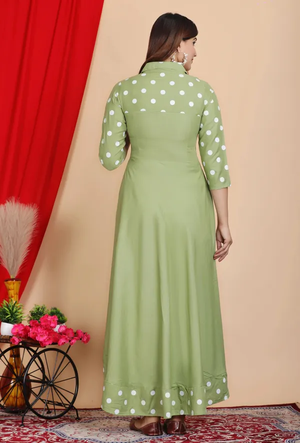 Green_Polka_Print_Anarkali_Kurta_For_Women