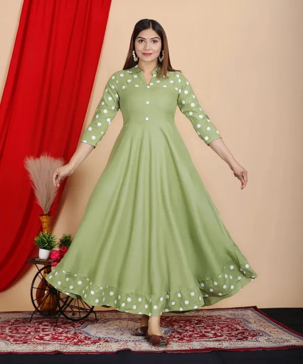 Green_Polka_Print_Anarkali_Kurta_For_Women