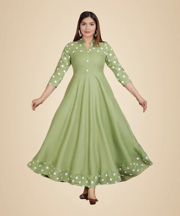 Green_Polka_Print_Anarkali_Kurta_For_Women