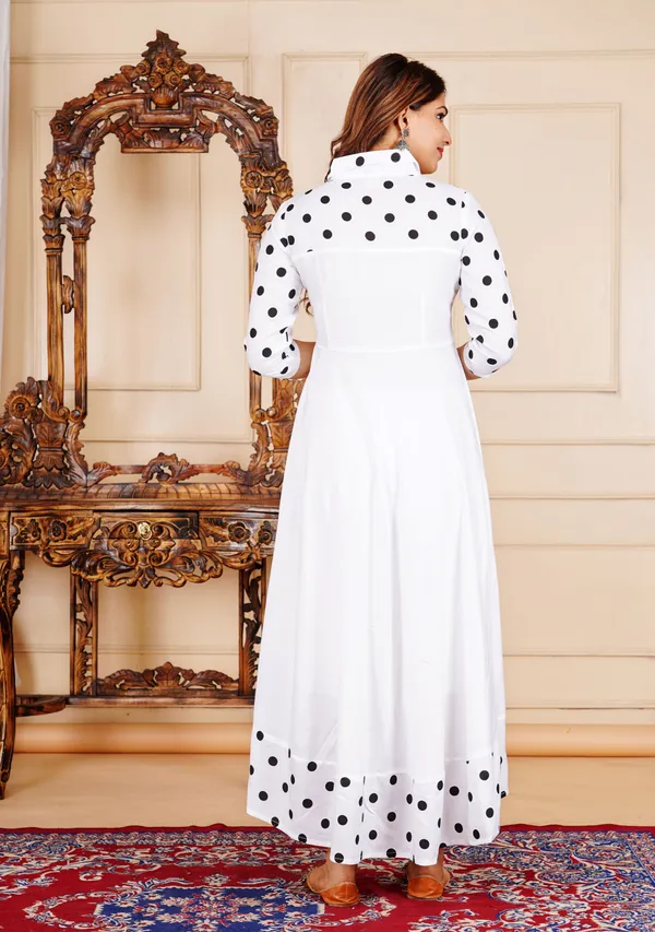 White_Polka_Print_Anarkali_Kurta_For_Women