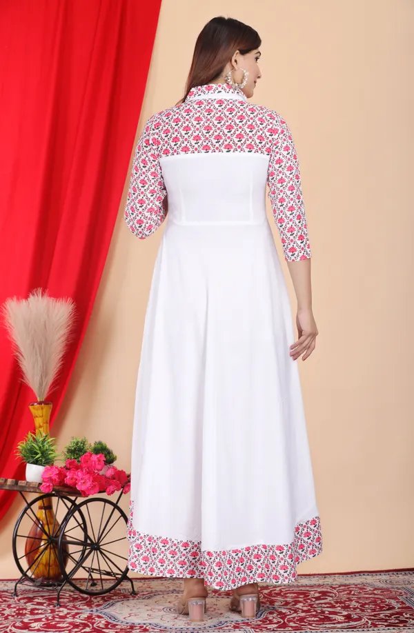 White_&_Pink_Floral_Print_Anarkali_Kurta_For_Women