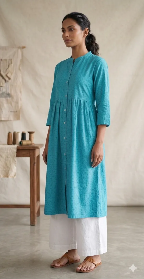 Turquoise_Blue_Cotton_Kurta_For_Women