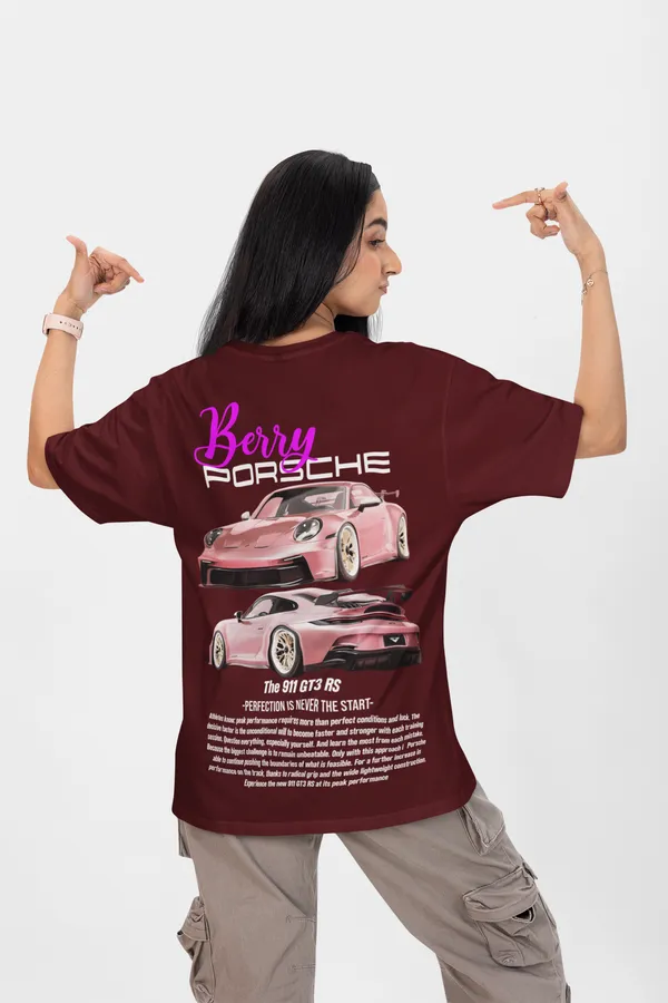Wine_Berry_Porsche_911_Gt3_Rs_Aesthetic_Oversized_T-Shirt_240_GSM_French_Terry_Cotton_For_Unisex