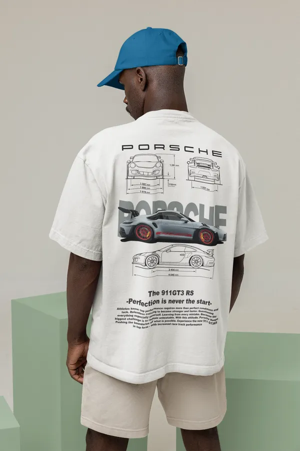 White_Porsche_911_Gt3_Rs_Performance_Oversized_T-Shirt_Premium_240_GSM_French_Terry_Cotton_For_Unisex