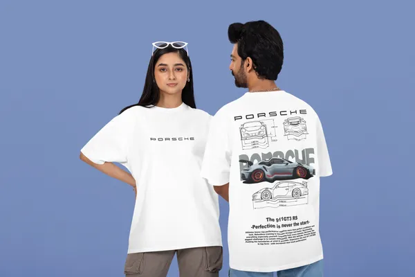 White_Porsche_911_Gt3_Rs_Performance_Oversized_T-Shirt_Premium_240_GSM_French_Terry_Cotton_For_Unisex