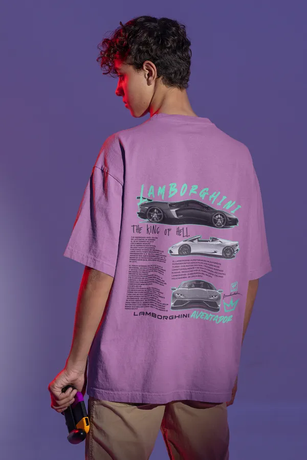 Lilac_Lamborghini_Aventador_Oversized_T-Shirt_Premium_French_Terry_Cotton_240_GSM_For_Unisex