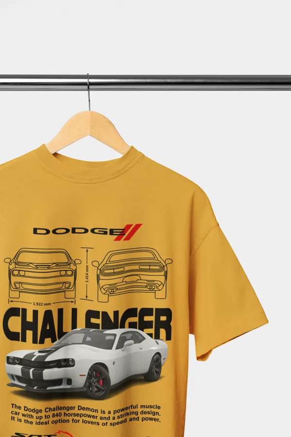 Mustard_Dodge_Challenger_Srt_Hellcat_Oversized_T-Shirt_Premium_French_Terry_Cotton_240_GSM_For_Unisex