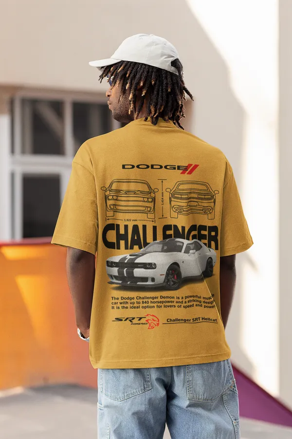 Mustard_Dodge_Challenger_Srt_Hellcat_Oversized_T-Shirt_Premium_French_Terry_Cotton_240_GSM_For_Unisex