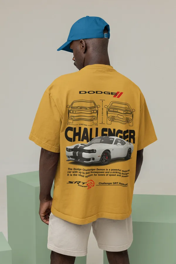 Mustard_Dodge_Challenger_Srt_Hellcat_Oversized_T-Shirt_Premium_French_Terry_Cotton_240_GSM_For_Unisex