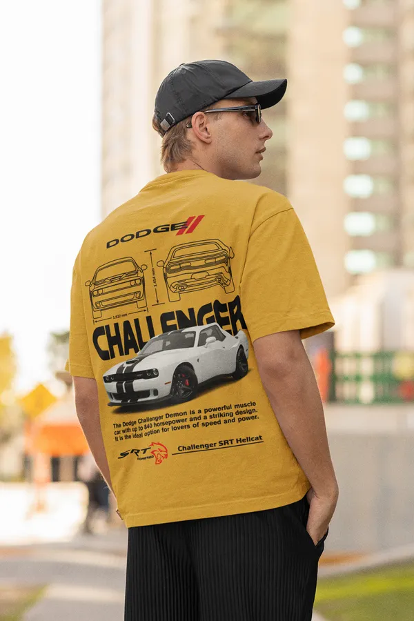 Mustard_Dodge_Challenger_Srt_Hellcat_Oversized_T-Shirt_Premium_French_Terry_Cotton_240_GSM_For_Unisex