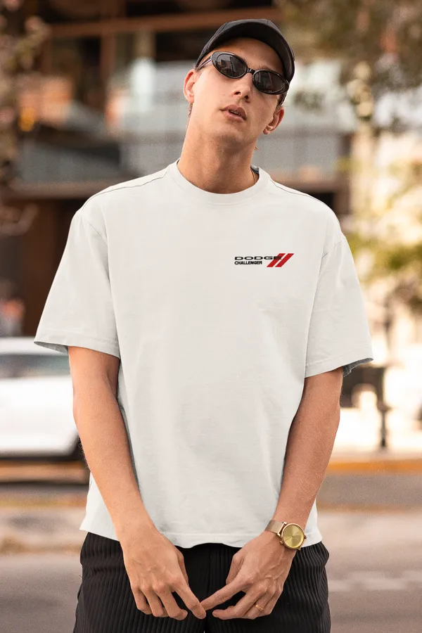 White_Dodge_Challenger_Srt_Hellcat_Oversized_T-Shirt_Premium_French_Terry_Cotton_240_GSM_For_Unisex