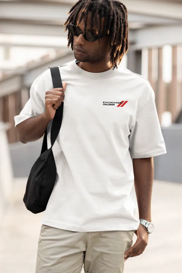 White_Dodge_Challenger_Srt_Hellcat_Oversized_T-Shirt_Premium_French_Terry_Cotton_240_GSM_For_Unisex
