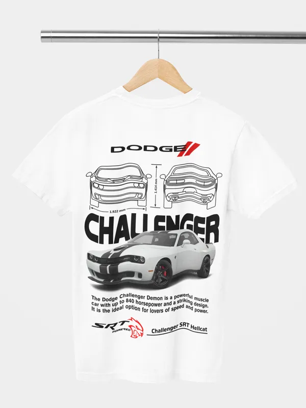 White_Dodge_Challenger_Srt_Hellcat_Oversized_T-Shirt_Premium_French_Terry_Cotton_240_GSM_For_Unisex