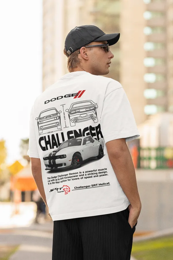 White_Dodge_Challenger_Srt_Hellcat_Oversized_T-Shirt_Premium_French_Terry_Cotton_240_GSM_For_Unisex
