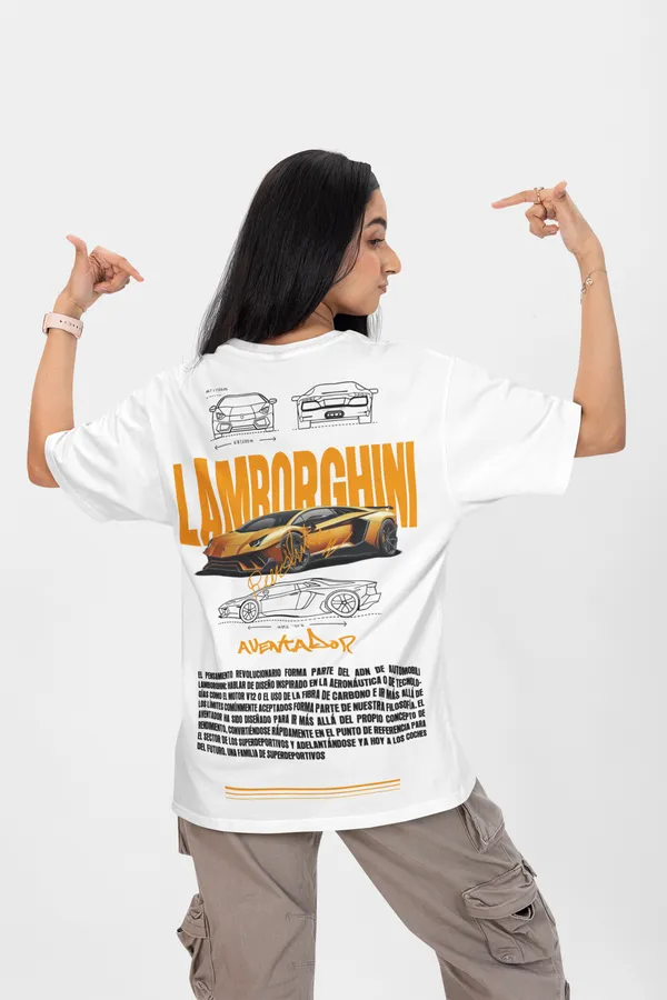 White_Lamborghini_Aventador_Oversized_T-Shirt_Premium_French_Terry_Cotton_240_GSM_For_Unisex