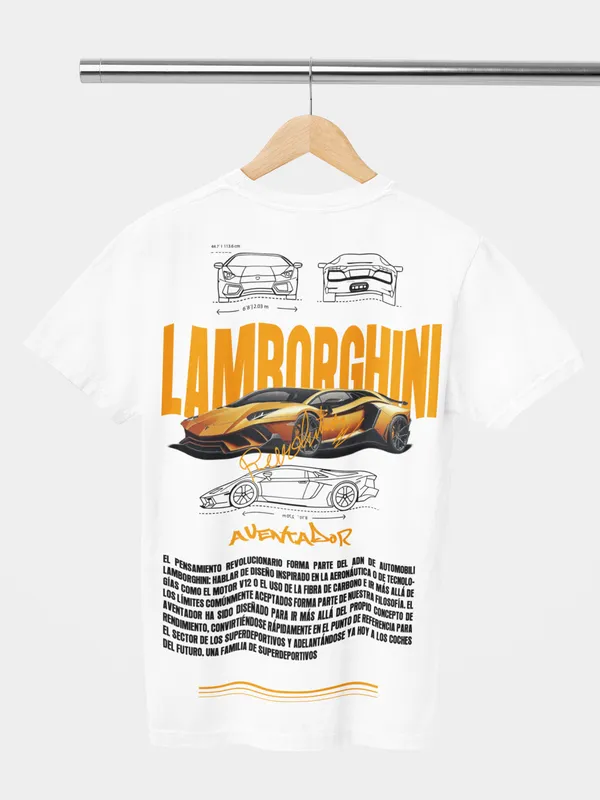 White_Lamborghini_Aventador_Oversized_T-Shirt_Premium_French_Terry_Cotton_240_GSM_For_Unisex