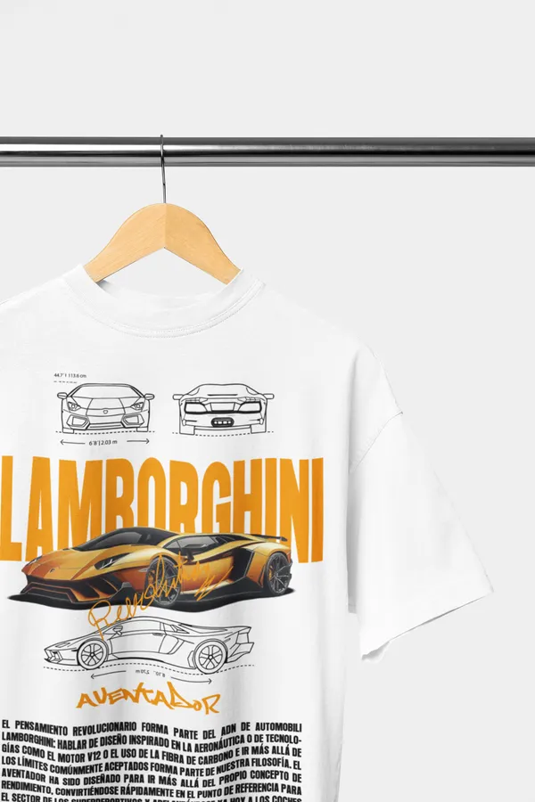 White_Lamborghini_Aventador_Oversized_T-Shirt_Premium_French_Terry_Cotton_240_GSM_For_Unisex