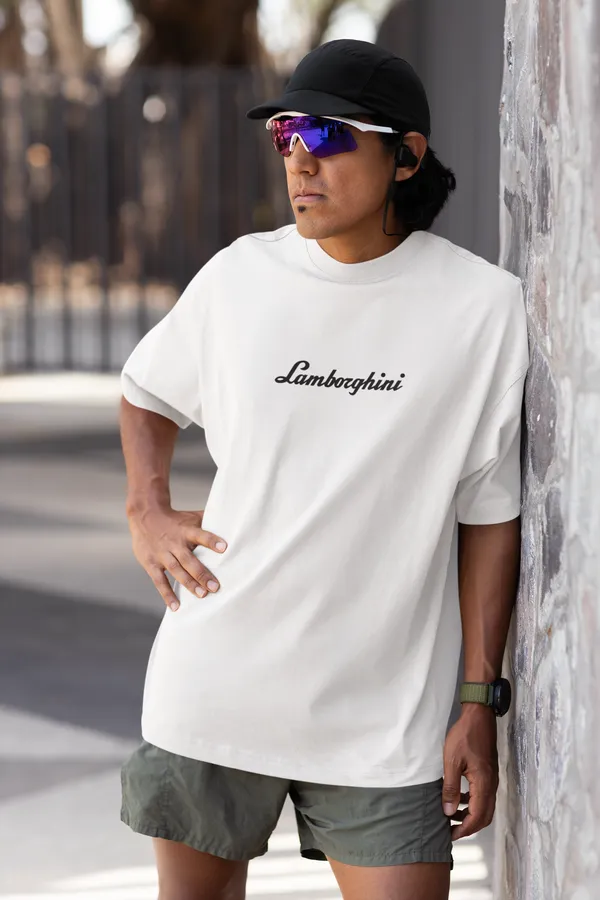 White_Lamborghini_Aventador_Oversized_T-Shirt_Premium_French_Terry_Cotton_240_GSM_For_Unisex