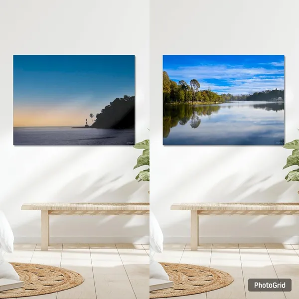 Guiding_The_Lost_Wall_Art_Canvas_Print_&_Echoes_Of_Stillness_Wall_Art_Canvas_Print_Landscape_Nature_Photography_On_Wooden_Frame_(Pack_Of_2)