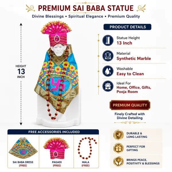 13_Inch_Premium_Sai_Baba_Statue_with_Dress,_Pagadi_&_Mala_|_Synthetic_Marble_Idol_|_Sai_Amrut_Gifts