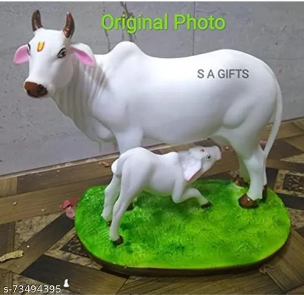 Sai_Amrut_Handicraft_Decorative_Marble_Dust_Poly_Resin_Cow_And_Calf_Big_Statue_Idol_For_Gift_Home_Decor_7_Inch_Multi_Colour