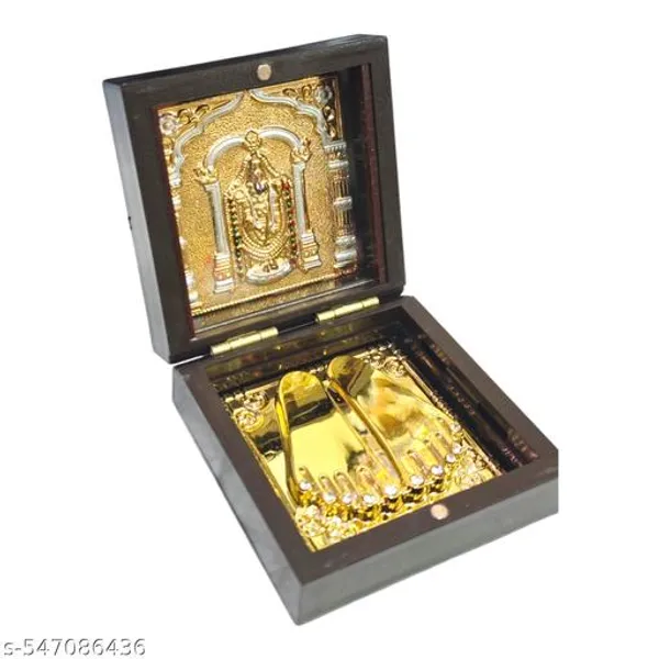 Sai_Amrut_Gifts_Golden_Footprint_Temple_Idol_With_Lord_Vishnu_S_Image_Divine_Pooja_Decoration