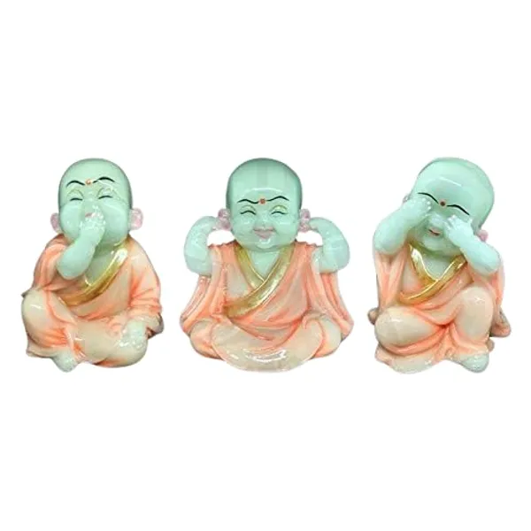 Re-sine_Radium_Little_Buddha_Monk_Sculpture,_15_CM,_Orange,_3_Piece