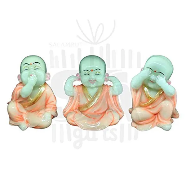 Re-sine_Radium_Little_Buddha_Monk_Sculpture,_15_CM,_Orange,_3_Piece