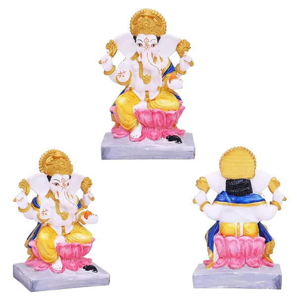 Sai_Amrut_Ganesh_Laxmi_Saraswati_Marble_Statue_Murti_for_Pooja_Room_Idols_Home_Decor_Decorative_Showpiece_-7inch_(Silver,_Orange)
