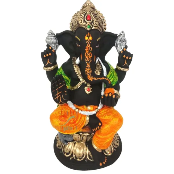Sai_Amrut_Polymarble_Matte_Finish_Ganesha_Statue_Idols_&_Figurines_(Matte_Black_Orange,_7_inch)