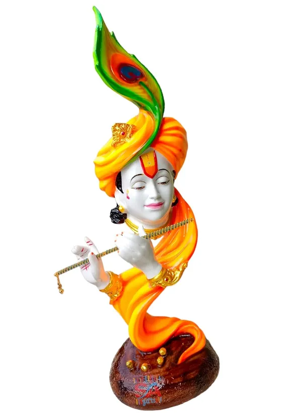 Radium_Marble_Dust_Beautiful_Krishna_with_Flute_Use_in_Pooja_Room_or_Home_Decor_(Marble_Dust_Krishna_-_Orange)