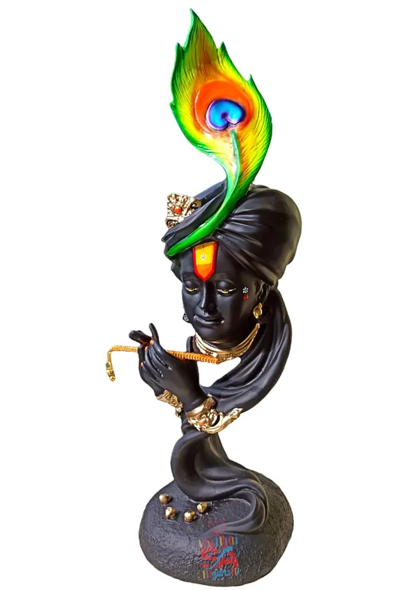 Radium_Marble_Dust_Beautiful_Krishna_with_Flute_Use_in_Pooja_Room_or_Home_Decor_(Marble_Dust_Krishna_-_Black)