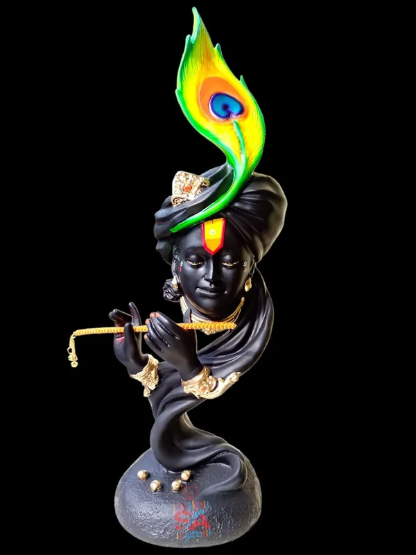 Radium_Marble_Dust_Beautiful_Krishna_with_Flute_Use_in_Pooja_Room_or_Home_Decor_(Marble_Dust_Krishna_-_Black)