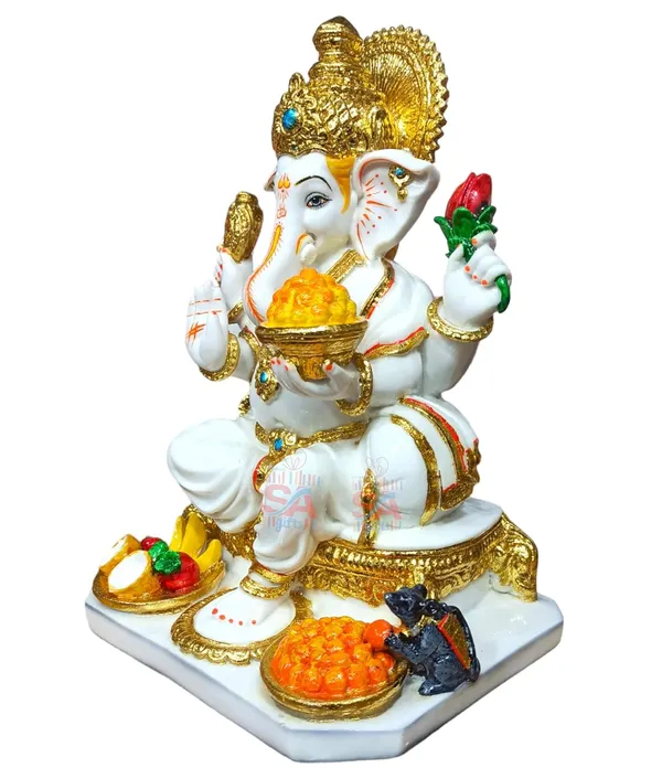 Marble_Dust_Gold_Plated_Ganesha_Idol,_Ganpati_Statue,_Vinayak_(White_&_Gold,_13.5_Inches)
