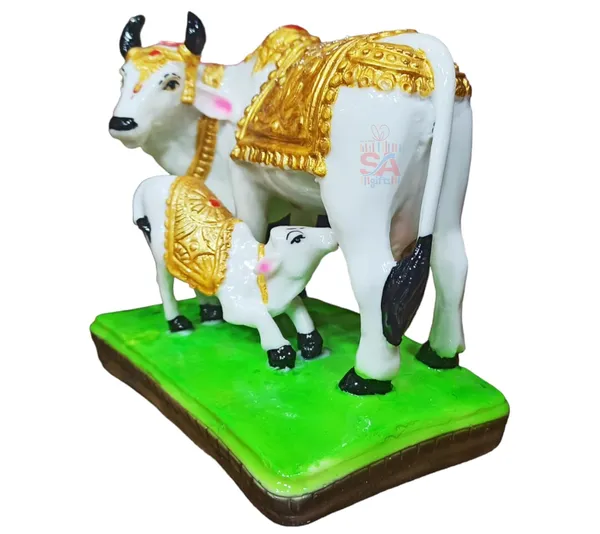 Sai_Amrut_Handicraft_Decorative_Marble_Cow_and_Calf_Big_Statue/Idol_for_Gift_Home_Decor_(Gold_5_Inch),_Animal;Religious