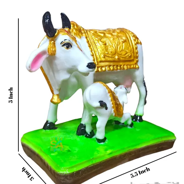 Sai_Amrut_Handicraft_Decorative_Marble_Cow_and_Calf_Big_Statue/Idol_for_Gift_Home_Decor_(Gold_5_Inch),_Animal;Religious
