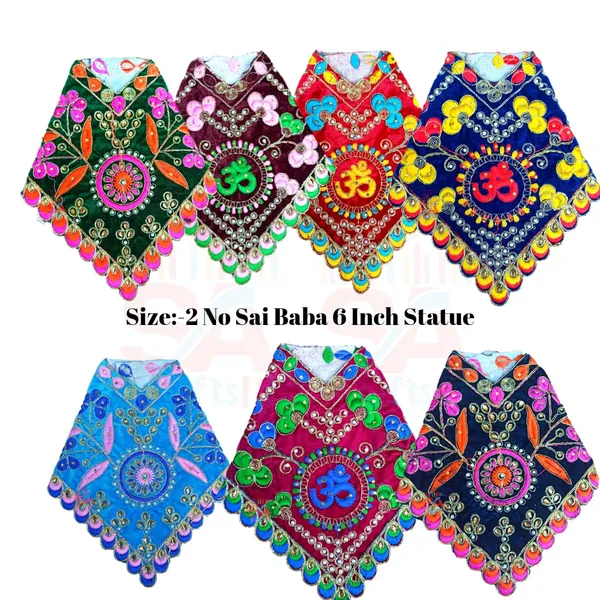 Sai_Baba_Velvet_Dress_Set_Pack_of_7_Om_Printed_Handcrafted_Dresses,_Multi-Colored_Sai_Ram_Vastra/Poshak,_Embroidered_Spiritual_Attire_(2No_(6Inch))