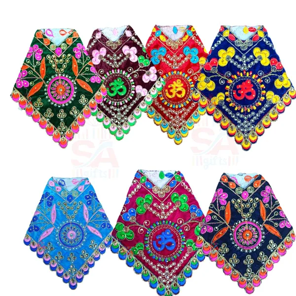 Sai_Baba_Velvet_Dress_Set_Pack_of_7_Om_Printed_Handcrafted_Dresses,_Multi-Colored_Sai_Ram_Vastra/Poshak,_Embroidered_Spiritual_Attire_(2No_(6Inch))