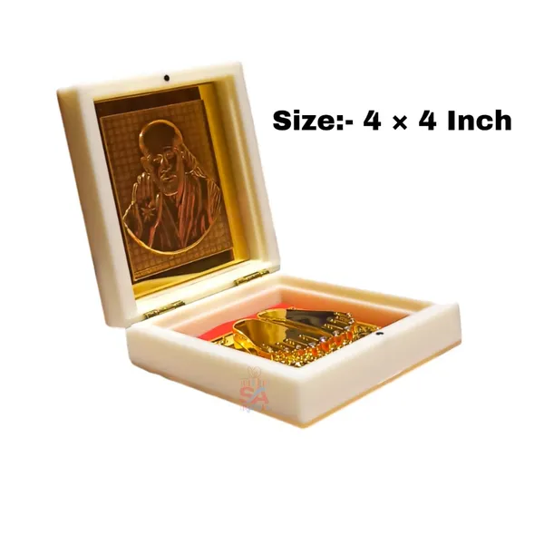 Sai_Amrut_Sadguru_Sai_MDF_Wooden_Acrylic_Decorative_Sai_Baba_Photo_Frame_with_Charan_Paduka_(Gold_plated_(4x4Inch))