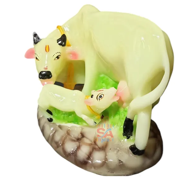 Sai_Amrut_Handicraft_Decorative_Polystone_Cow_and_Calf_Big_Statue/Idol_for_Gift_Home_Decor_6_inch_(Madhle_Radium_Glow_in_Night)