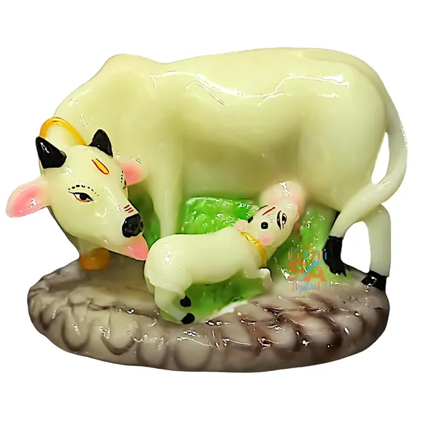 Sai_Amrut_Handicraft_Decorative_Polystone_Cow_and_Calf_Big_Statue/Idol_for_Gift_Home_Decor_6_inch_(Madhle_Radium_Glow_in_Night)