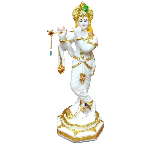 Home_Decor_Gold_Foil_Work_Marble_Idol_Lord_Krishna_Sculpture_Idol_Decorativ